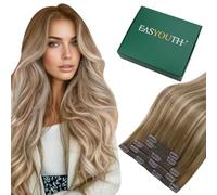 Easyouth Extensiones de Clip de Pelo Natural Castaño Oscuro a Castaño Claro y Rubio Medio Balayage Clip en Extensiones Pelo Humano Doble Trama Extension Cabello Real de Clip 20 Pulgadas 5Pcs 70g