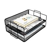 EasyPAG 2 Niveles Metal Malla A4 Bandejas Oficina Apilables Organizador Revistero Almacenamiento Papeles Soporte Archivador Clasificador Documentos Estante Carta,Negro