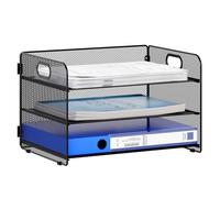 EasyPAG 3 Niveles Metal Malla A4 Bandeja Archivo Organizador Papel Clasificador Escritorio Almacenamiento Documentos Soporte Archivador Estante Carta,Negro