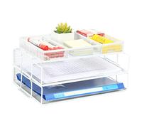 EasyPAG 3 Niveles Metal Malla A4 Bandejas Oficina Apilables Organizador Revistero Almacenamiento Papeles Soporte Archivador Clasificador Documentos Estante Carta,Blanco