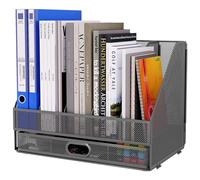 EasyPAG 5 Compartimentos Metal Malla A4 Organizador Revistero Soporte Archivador Bandeja Escritorio Clasificador Papeles Almacenamiento Documentos Estante Folios con Cajón,Plateado