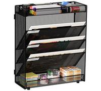 EasyPAG 5 Compartimentos Metal Malla A4 Soporte Archivador Pared Oficina Revistero Pared Organizador Documentos Cartas Pared Almacenamiento Correo Archivos,Negro