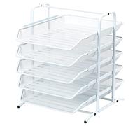 EasyPAG 5 Niveles Metal Malla Oficina A4 Escritorio Bandeja Documento Soporte Archivos Organizador Revistero Almacenamiento Papeles Clasificador Carta Estante Folios,Blanco