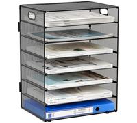 EasyPAG 7 Compartimentos Metal Malla A4 Bandeja Archivador Organizador Papeles Soporte Documentos Clasificador Correo Almacenamiento Escritorio Estante Carta,Negro