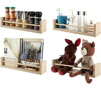 EasyPAG Paquete de 4 Madera Estantería Libros Infantil Pared Organizador Especias Pared Soporte Revista Estante Flotante,Natural