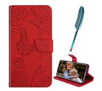 Easyshow Funda para Samsung Galaxy S26 FE, con Tapa Cuero Billetera Carcasas Tarjeta y Stand Función Flip+S Pen Case para Samsung Galaxy S26 FE (Rojo)