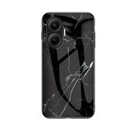 Easyshow Funda para Xiaomi Poco F7/Turbo 4 Pro, Marmol Case Tapa Trasera de Cristal Templado con TPU Edge Carcasa para Xiaomi Poco F7/Turbo 4 Pro (Blanco Negro)