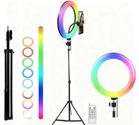 EasySpeed Anillo de Luz RGB 10" con Mando, Ring Light con Trípode Ajustable y Soporte para Móvil, Luz Anular LED Multicolor Regulable para Fotos, Vídeos Streaming en Vivo, Maquillaje, Youtube, TikTok