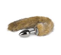 EasyToys Fetish Collection - Plug Anal 6 cm - Pequeño - plug anales plata con cola de zorra marrón de 34 cm - elegantes juguetes anales - Fox tail plug