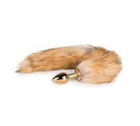 EasyToys Fetish Collection - Plug Anal 6 cm - Pequeño - plug anales dorado con cola de zorra marrón de 42 cm - elegantes juguetes anales - Fox tail plug - Plug tail