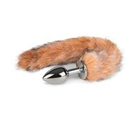 EasyToys Fetish Collection - Plug Anal 6 cm - Pequeño - plug anales plata con cola de zorra marrón de 34 cm - elegantes juguetes anales - Fox tail plug