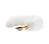 EasyToys Fetish Collection - Tapón anal acanalado dorado - 6 cm - Pequeño - Con cola de zorra blanco de 40 cm - Adecuado para un emocionante juego de roles - Plug anales