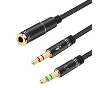 EasyULT 3.5mm Audio Jack Y Splitter Cable, Estéreo Conector Jack 1 Hembra a 2 Macho Cable Audio Divisor para Auricular del Micrófono- 30CM(Negro)