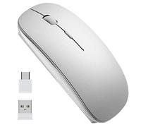 EasyULT - Ratón inalámbrico Recargable, Mini ratón óptico de Clic inalámbrico Mouse, USB Nano-Receptor, Ultra Delgado 1600 dpi, con Cable USB, para PC/Tablet/Laptop(Plata)