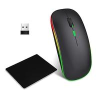 EasyULT Ratón Inalámbrico Bluetooth LED Recargable de Modo Dual (Bluetooth 5.0 y 2,4 G), Delgado Compatible Con Laptop/PC/Mac/Windows, Con Alfombrilla