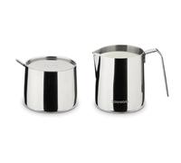 Easyworkz Juego de azucarero y jarra para leche de acero inoxidable, con cuchara y pico antigoteo, diseño apilable, cromado