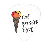 Eat Dessert First - Juego de 12 púas universales para guitarra ABS, cita de comida con coloridas bolas de helado en cono de dibujos animados, para guitarra acústica y eléctrica