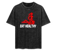 Eat Healthy Unisex T-Shirt Printed tee Graphic Top Men Black Shirt XL