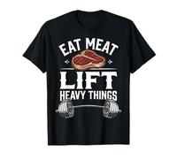 Eat Meat Lift Heavy Carnívoro Diet Steak & Barbell Camiseta