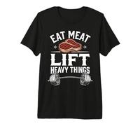 Eat Meat Lift Heavy Carnívoro Diet Steak & Barbell Camiseta Premium