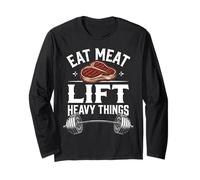 Eat Meat Lift Heavy Carnívoro Diet Steak & Barbell Manga Larga