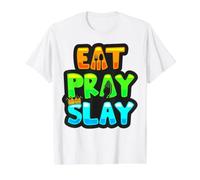 Eat Pray Slay Sis Bro Christian Food Church Melanin Oración Camiseta gráfica económica, Hombre, Blanco, S