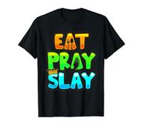 Eat Pray Slay Sis Bro Christian Food Church Melanin Oración Camiseta gráfica económica, Hombre, Negro, M