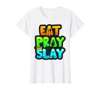 Eat Pray Slay Sis Bro Christian Food Church Melanin Oración Camiseta gráfica económica, Mujer, Blanco, M