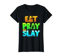 Eat Pray Slay Sis Bro Christian Food Church Melanin Oración Camiseta gráfica económica, Mujer, Negro, XL