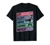 Eat Sleep Anime Gaming Repeat Otaku Gamer Kawaii Camiseta