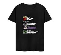 Eat Sleep Anime Repeat Kawaii Otaku Manga Fan T-Shirt Graphic Men's Basic Short Sleeve Cotton Casual T-Shirt Black