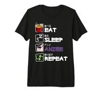 Eat Sleep Anime Repeat Kawaii Otaku Manga Japan Fan Kanji Camiseta Premium