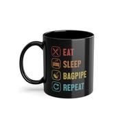 Eat Sleep Bagpipe Repeat Taza de Café Grandes Tierras Altas Jugadores | Gaitas Lecciones Blowpipe Gaitas Taza Negro (09185C)