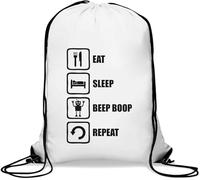 Eat Sleep Beep Boop Repeat Slogan - Saco de gimnasio informal con cordón, color blanco, White, Talla única