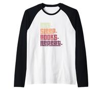Eat Sleep Books Repetir Lector Amante de la Lectura del ratón de Biblioteca Camiseta Manga Raglan