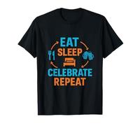 Eat Sleep Celebrate Repeat Party Diseño Gráfico Camiseta