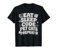 Eat Sleep Code Pet Cats Repeat Funny Programmer Cat Lover Camiseta
