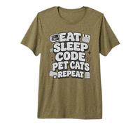Eat Sleep Code Pet Cats Repeat Funny Programmer Cat Lover Camiseta Premium