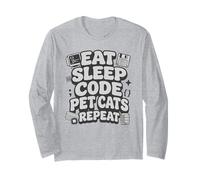 Eat Sleep Code Pet Cats Repeat Funny Programmer Cat Lover Manga Larga