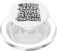 Eat Sleep Code Pet Cats Repeat Funny Programmer Cat Lover PopSockets PopGrip para MagSafe