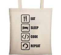Eat Sleep Code Repeat Slogan - Bolsa de algodón ecológico natural, color beige, beige, Talla única