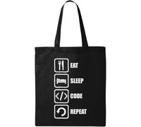 Eat Sleep Code Repeat Slogan - Bolsa de algodón ecológico natural, color negro, Black, Talla única