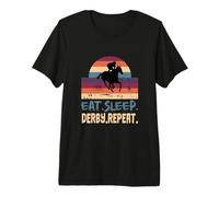 Eat Sleep Derby Repetir Carreras de Caballos Jockey Carrera Ecuestre Camiseta Premium
