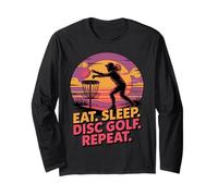 Eat Sleep Disc Golf Repeat, diseño vintage para lanzar puestas de sol Manga Larga
