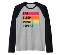 Eat Sleep Draw Repeat Funny Drawing Artist Art School Camiseta Manga Raglan