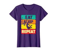 Eat Sleep Dunk Repeat, Amante de la Pelota de Baloncesto Vintage Camiseta, Mujer, Morado, S
