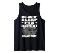 EAT SLEEP FIX REPEAT TEAM CAOS CONTROL Equipo mecánico de rally Camiseta sin Mangas
