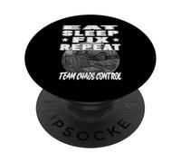 EAT SLEEP FIX REPEAT TEAM CAOS CONTROL Equipo mecánico de rally PopSockets PopGrip Adhesivo