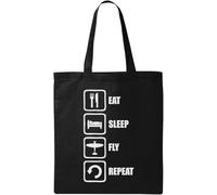 Eat Sleep Fly Repeat Avión Logo Natural Ecológico Bolsa de Algodón Negro, Black, Talla única