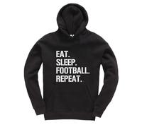 Eat Sleep Football Repeat Funny Unisex Sudadera con capucha para niños, Negro, 9-11 años